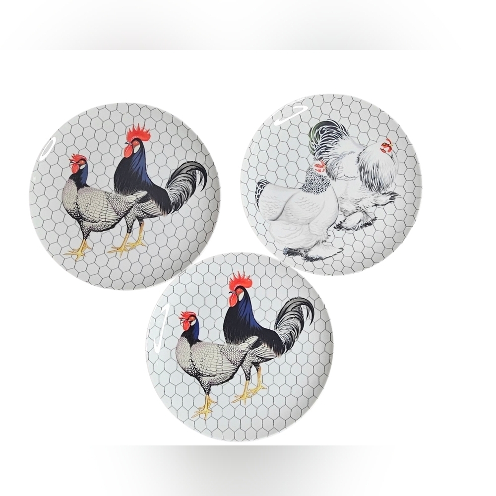 3 Fritz and Floyd Chicken Coop Porcelain Plates
